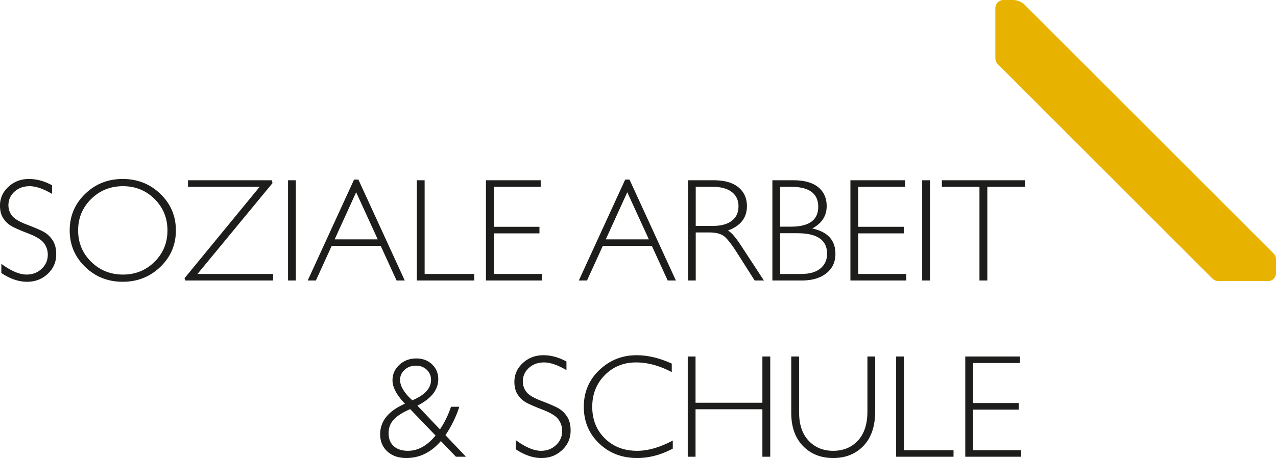 Logo mit dem Text "Soziale Arbeit & Schule" in einer modernen Schriftart, ergänzt durch ein grafisches Element in Gelb.