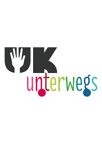 Logo mit "UK" und "unterwegs" in bunten Farben, symbolisiert Mobilität und Engagement.