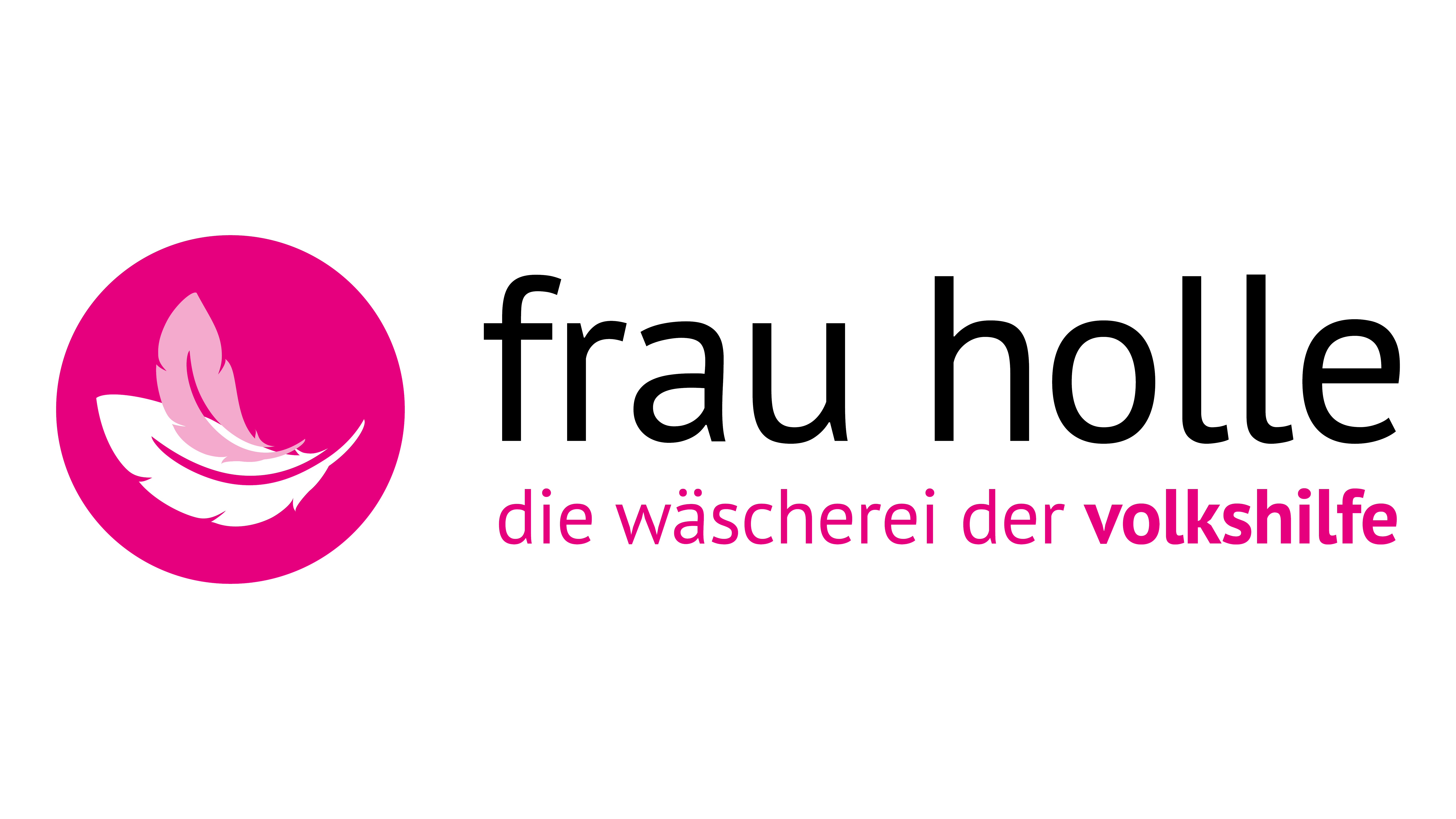 Logo von "Frau Holle", einer Wäscherei der Volkshilfe, mit einem farbenfrohen Design und Schriftzug.