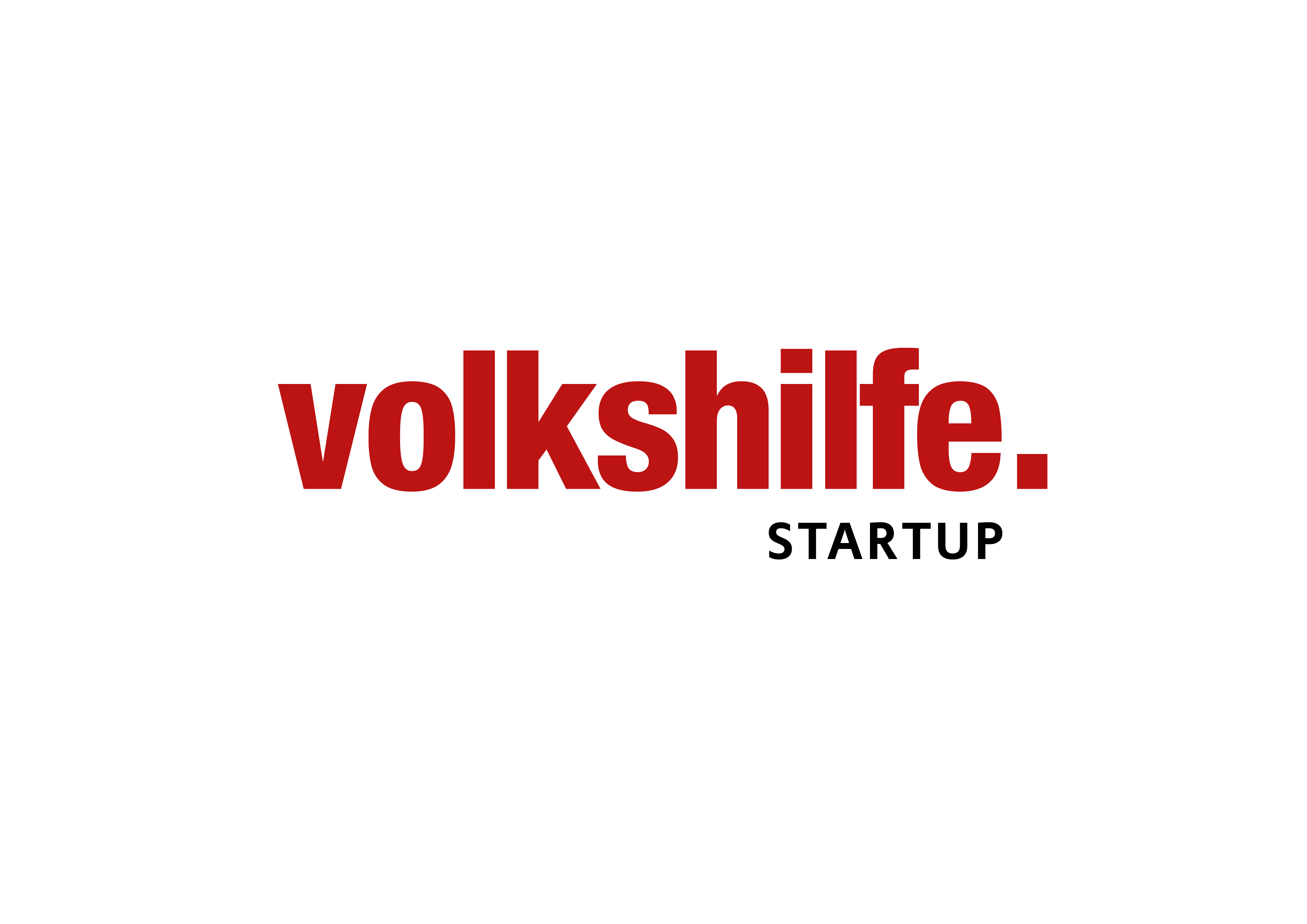 Schwarzer Hintergrund mit dem Schriftzug "volkshilfe." in roter, fetter Schrift.