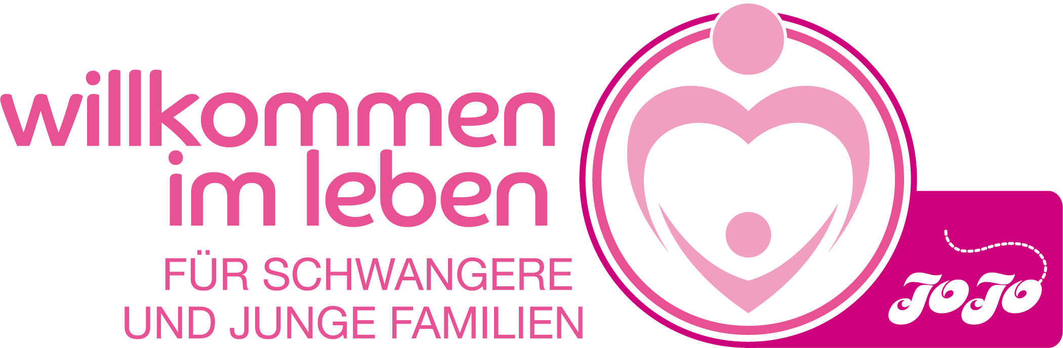 Logo mit der Aufschrift "Willkommen im Leben" für Schwangere und junge Familien, in Pink und Weiß gestaltet.